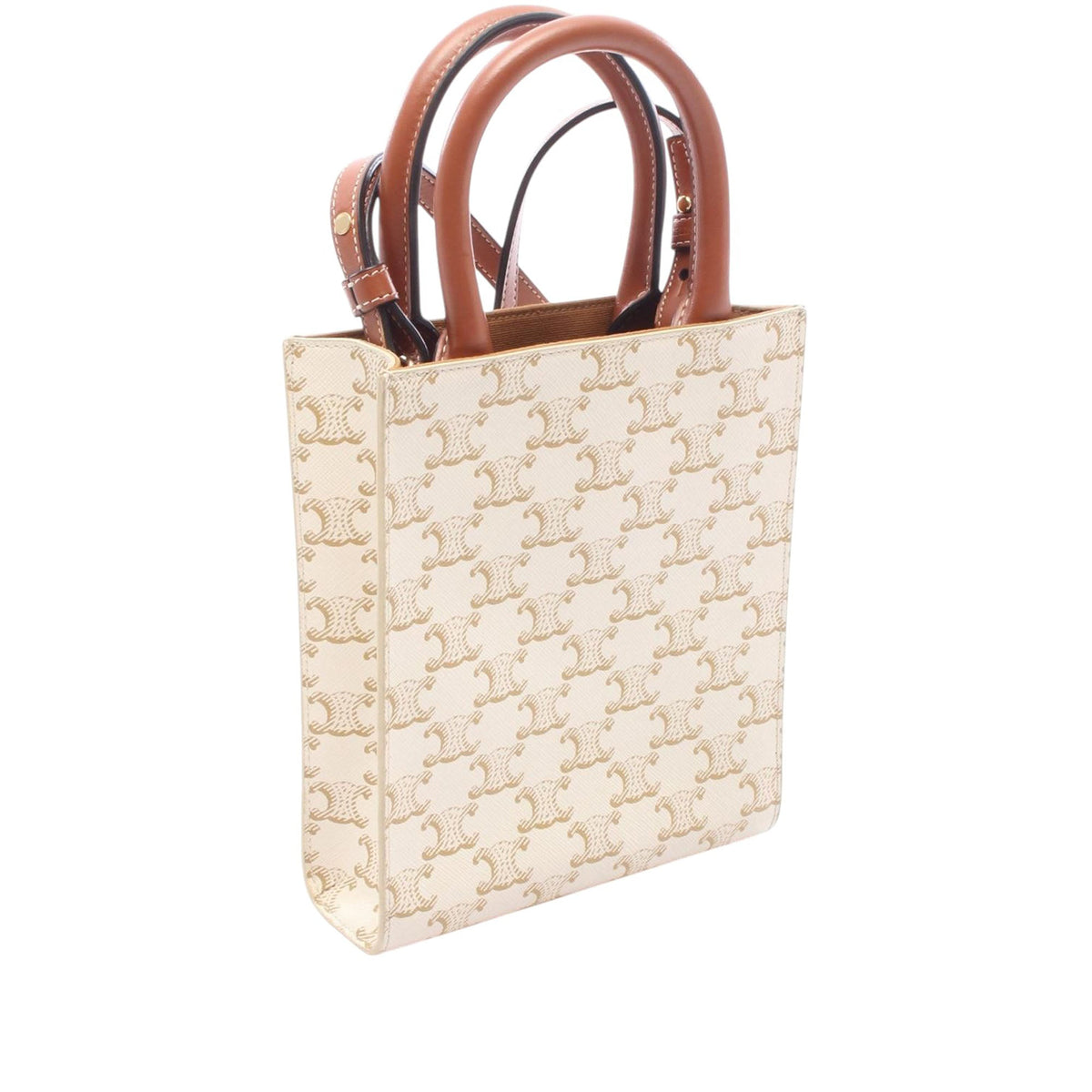 Celine Mini Triomphe Coated Canvas Vertical Cabas Satchel — White