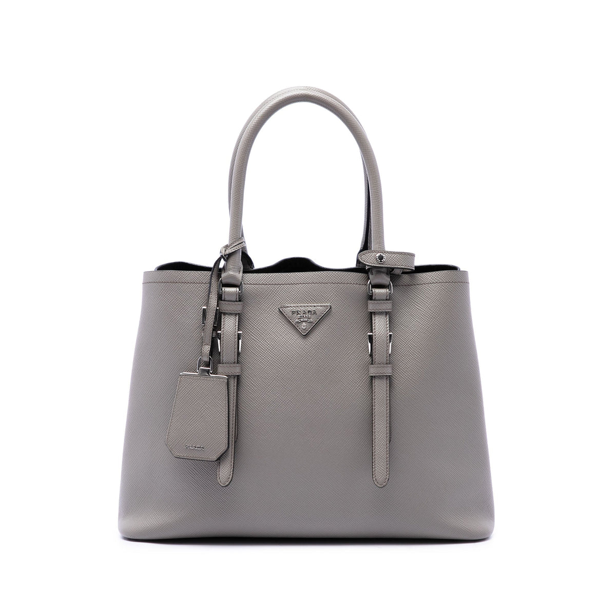 Prada Medium Saffiano Cuir Double Handle Satchel — Gray