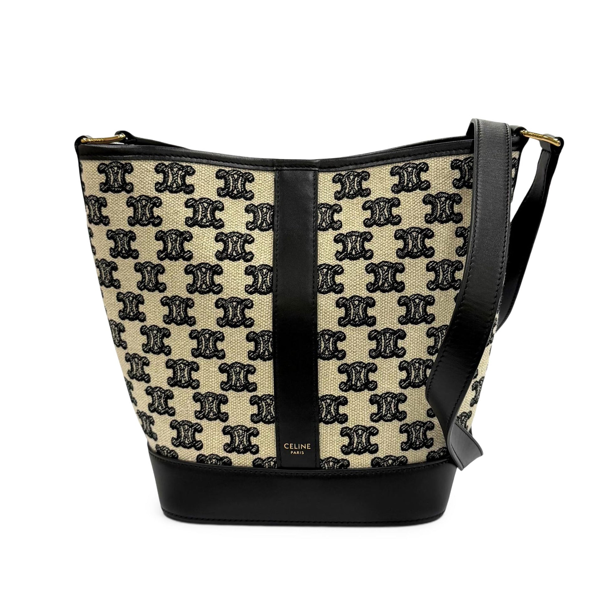 Celine Small Triomphe Embroidered Canvas Bucket Bag