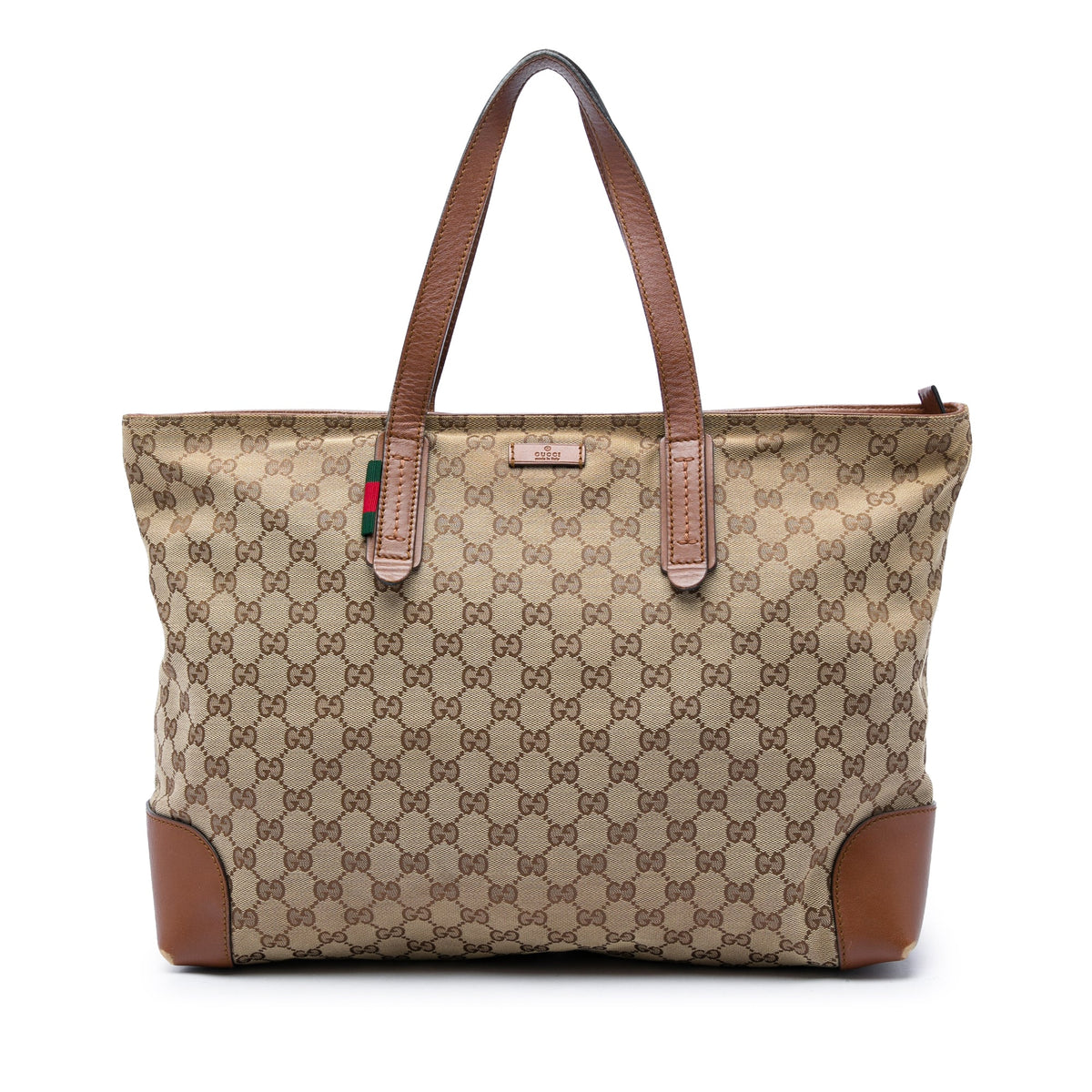 Gucci GG Canvas Web Tote — Beige