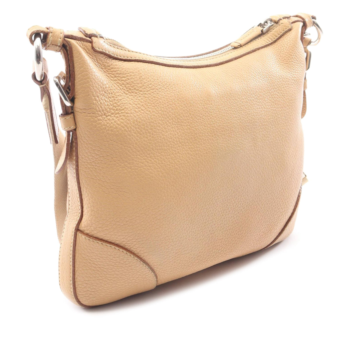 Prada Vitello Daino Logo Crossbody — Beige