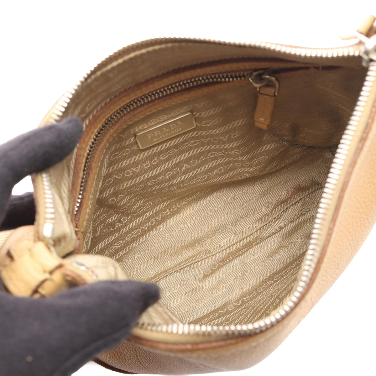 Prada Vitello Daino Logo Crossbody — Beige