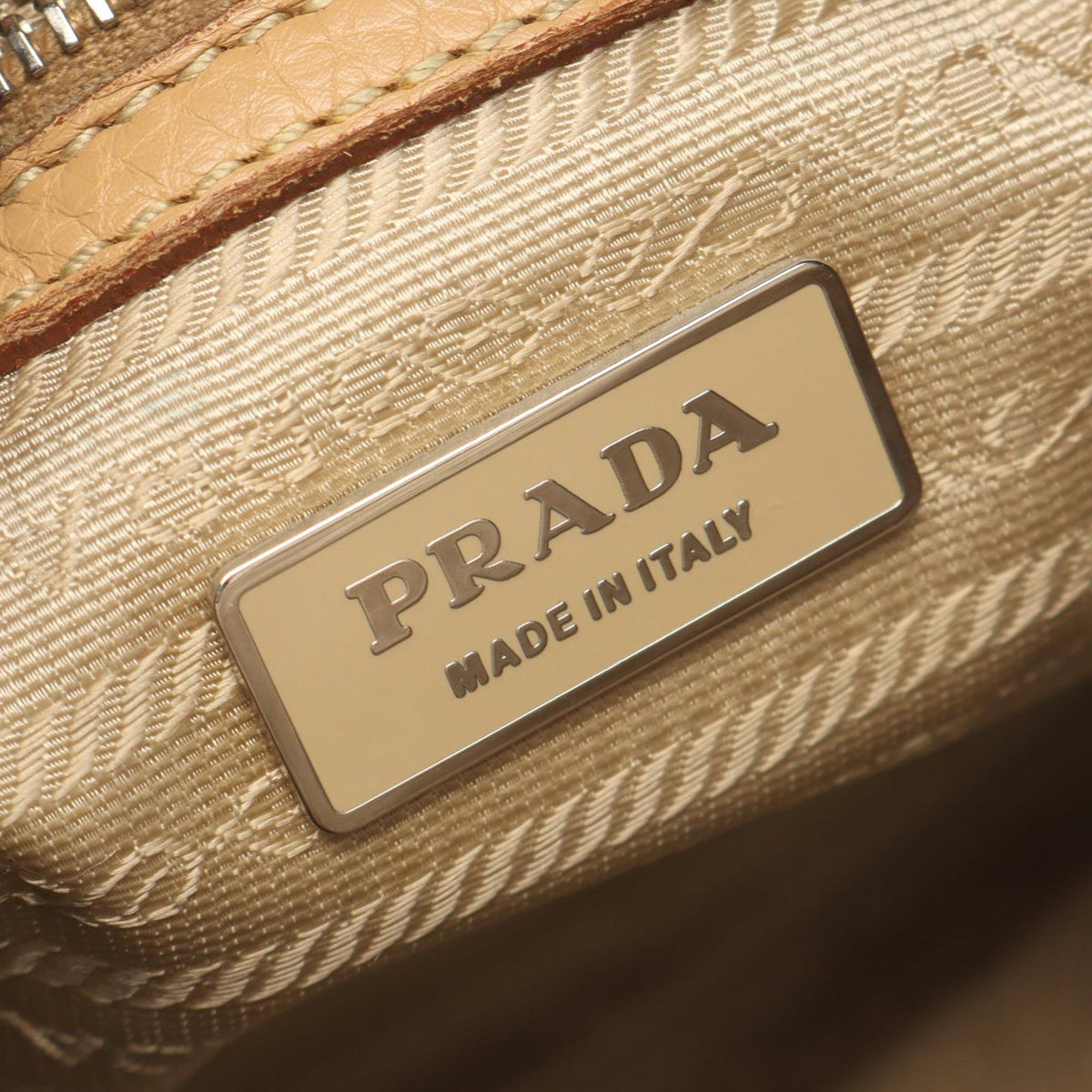 Prada Vitello Daino Logo Crossbody — Beige