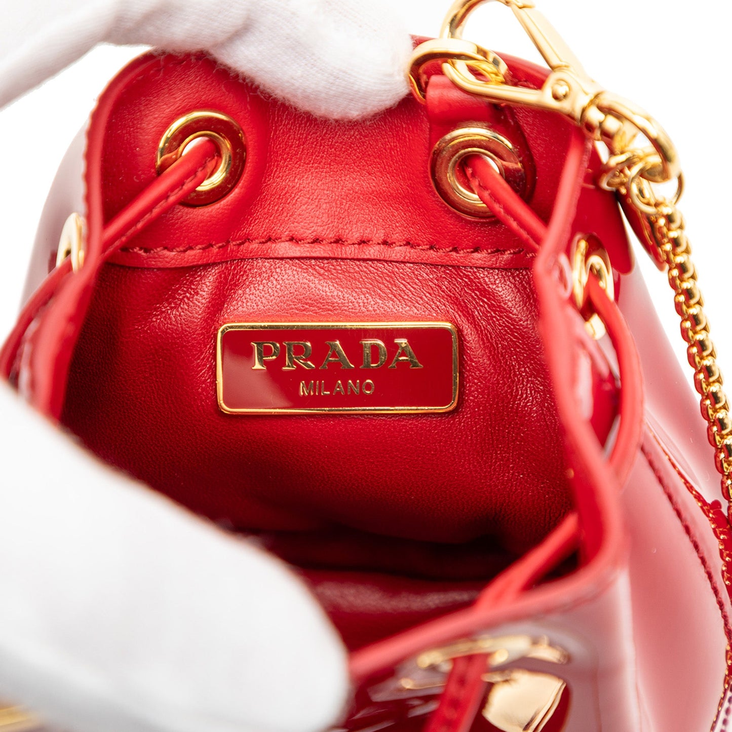 Prada Mini Patent Drawstring Pouch