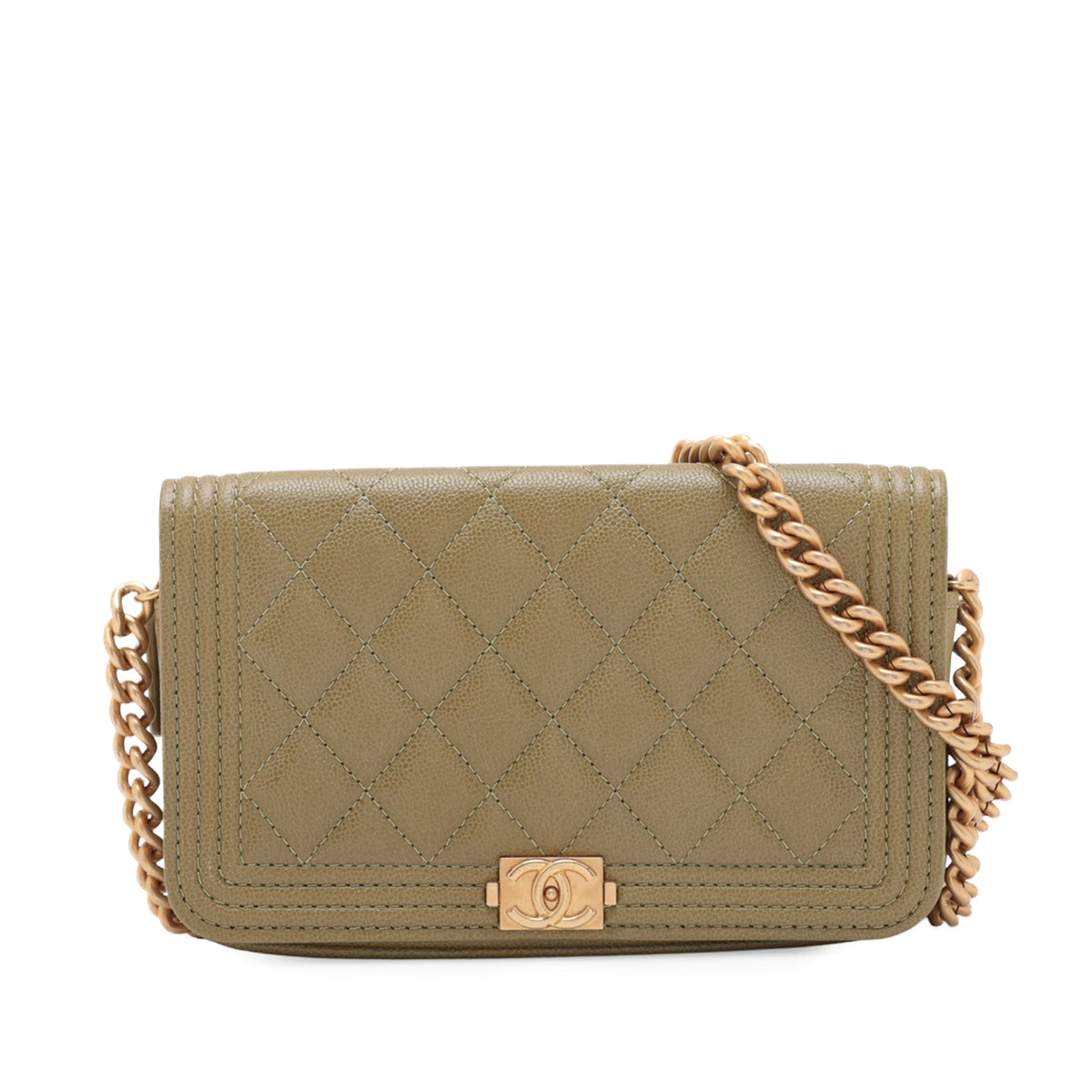 Chanel Quilted Caviar Boy Wallet on Chain — Green