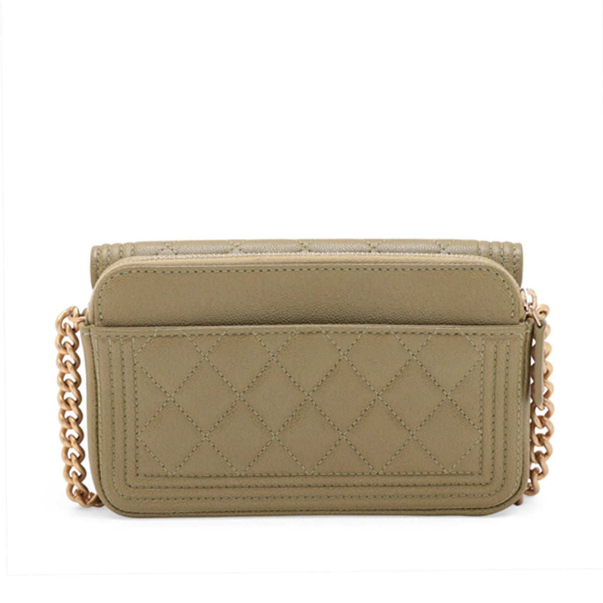 Chanel Quilted Caviar Boy Wallet on Chain — Green