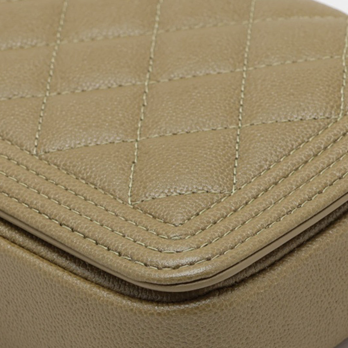 Chanel Quilted Caviar Boy Wallet on Chain — Green