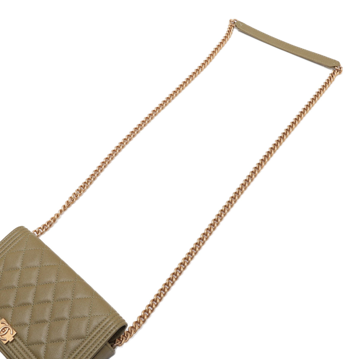 Chanel Quilted Caviar Boy Wallet on Chain — Green