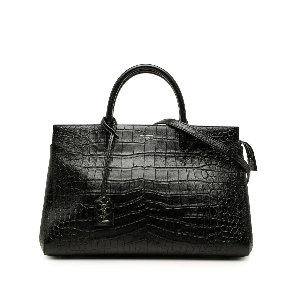 Saint Laurent Medium Croc Embossed Calfskin Cabas Rive Gauche Satchel