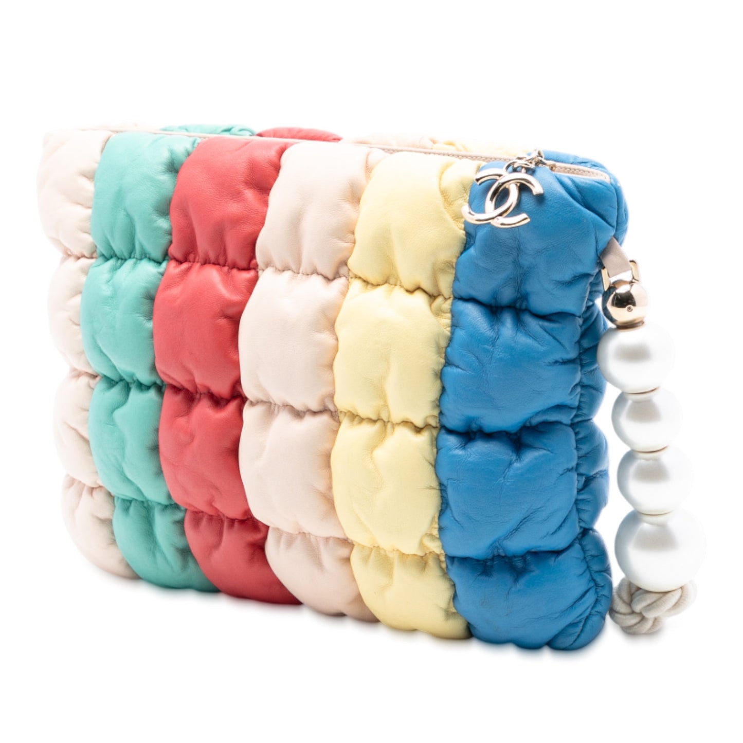 Chanel CC Multicolore Padded Lambskin Faux Pearl Clutch