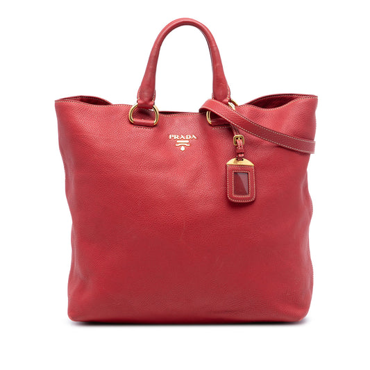 Prada Vitello Daino Open Convertible Tote — Red