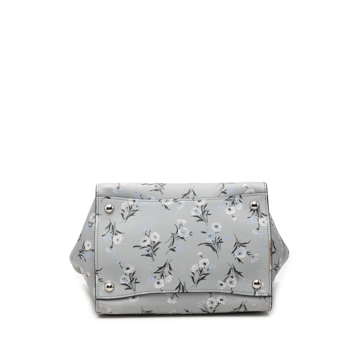 Prada Saffiano Floral Twin Pocket Satchel — Gray