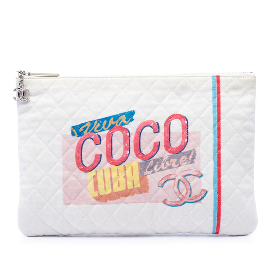 Chanel Large Quilted Printed Canvas Coco Cuba Libre O Case Clutch