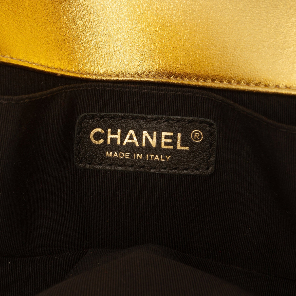 Chanel Small Quilted Metallic Patent Boy Flap — Gold