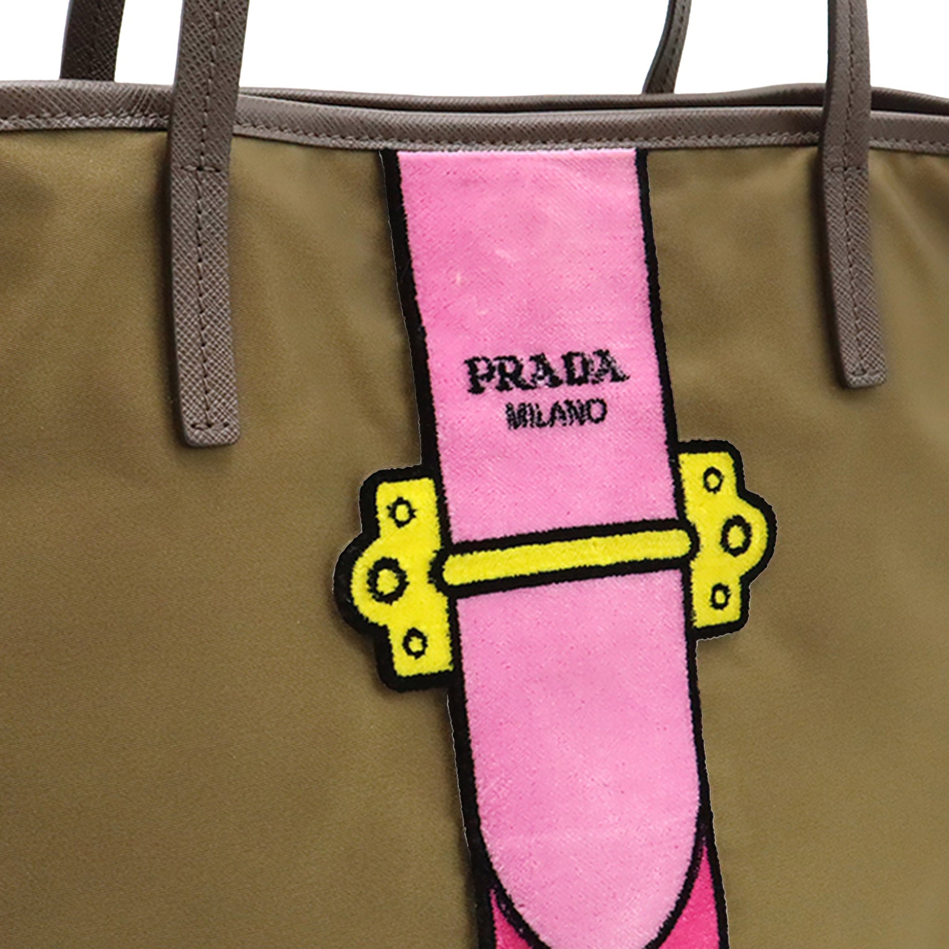 Prada Saffiano Trimmed Tessuto Velluto Ricamo Trompe L oeil Tote