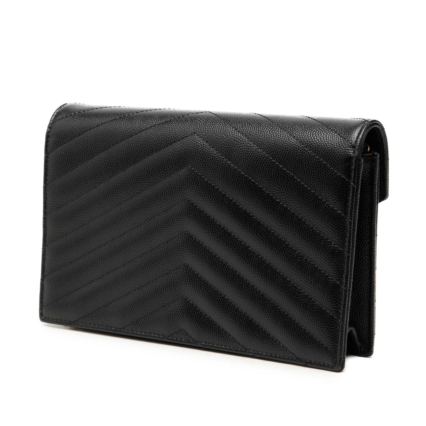 Saint Laurent Grain De Poudre Chevron Cassandre Envelope Chain Wallet