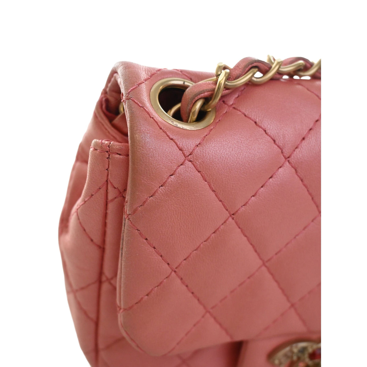 Chanel Mini Square Quilted Metallic Lambskin Precious Jewel Single Flap — Pink