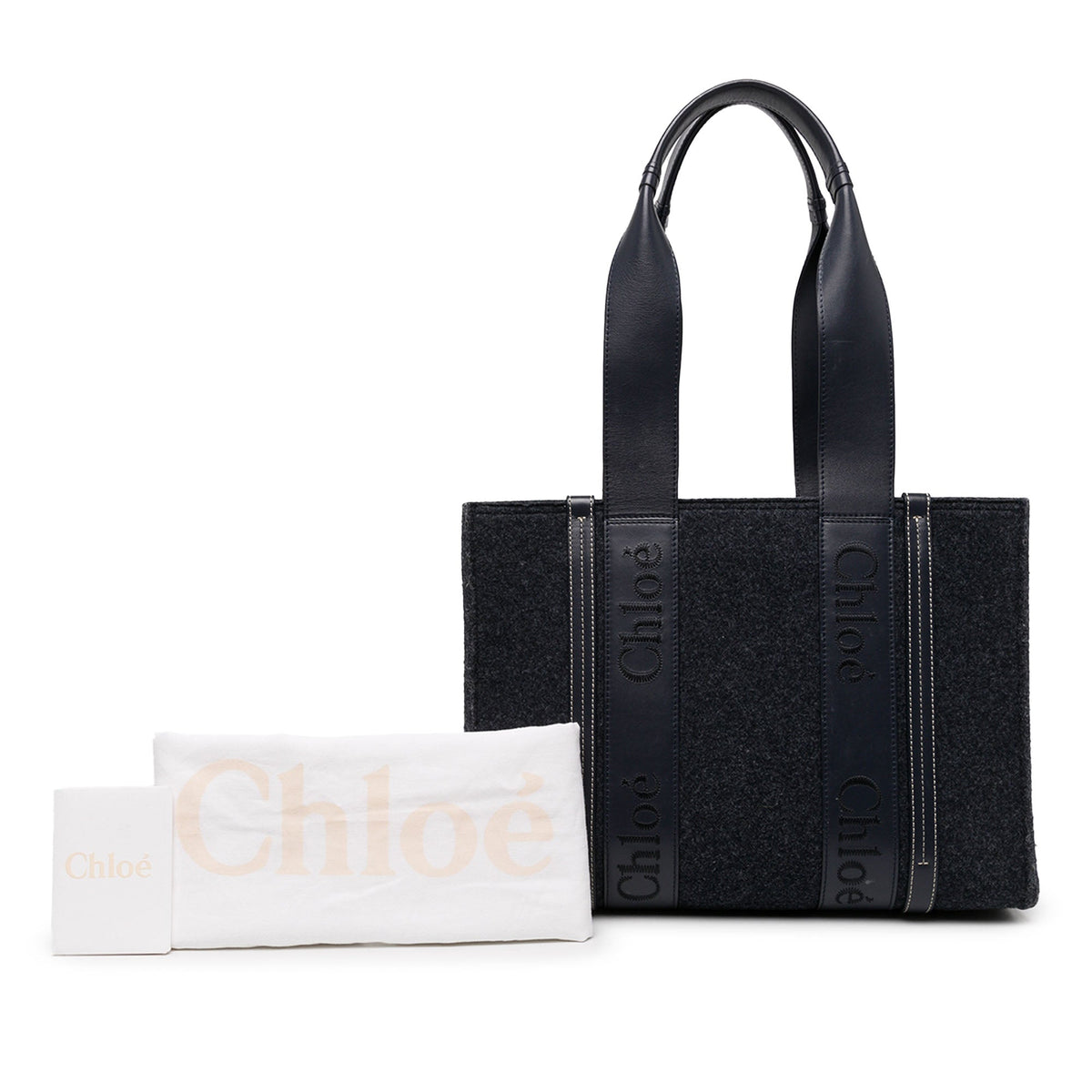 Chloé Medium Felt Woody Tote — Blue