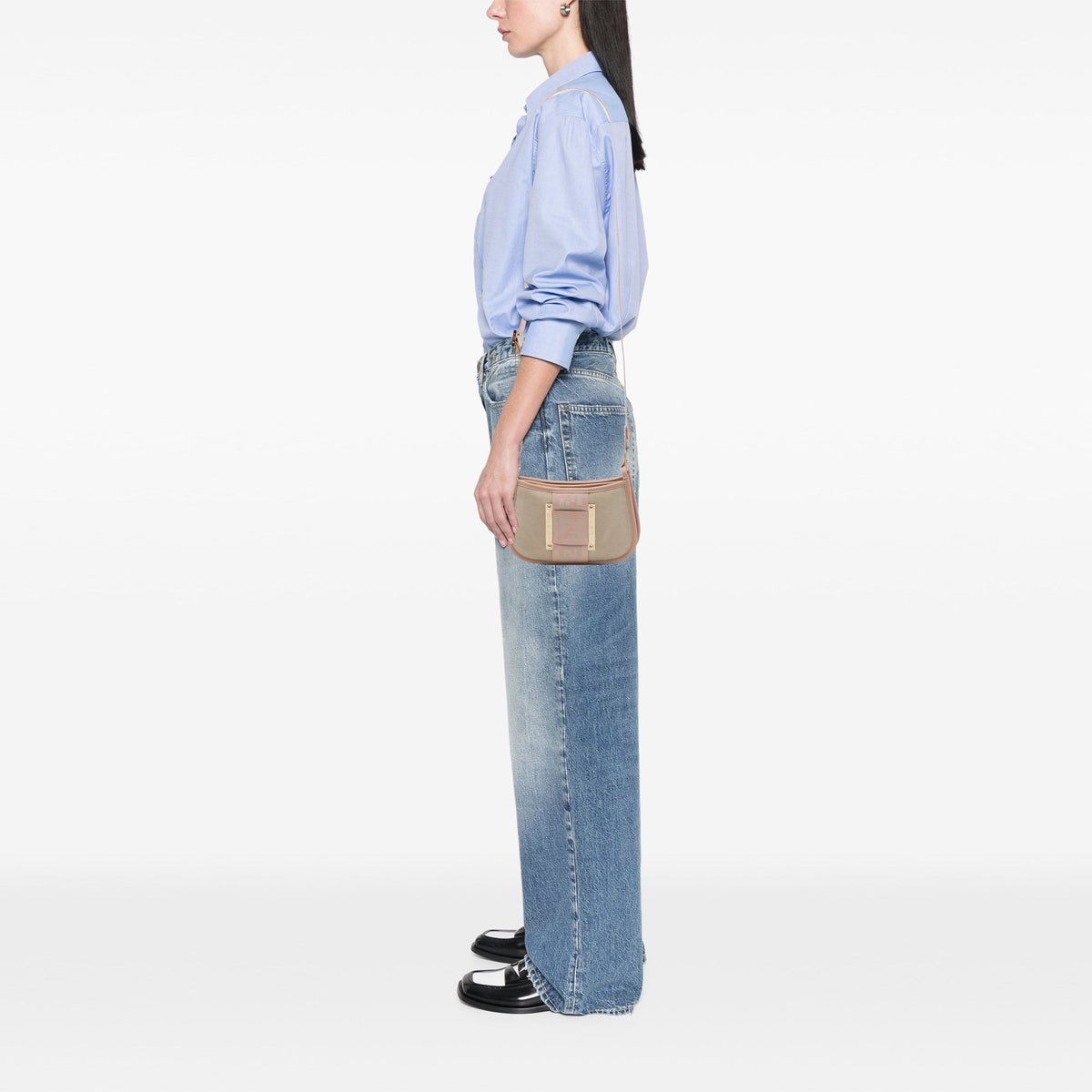 Fendi Canvas Zucca Borsa Tape Crossbody — Beige