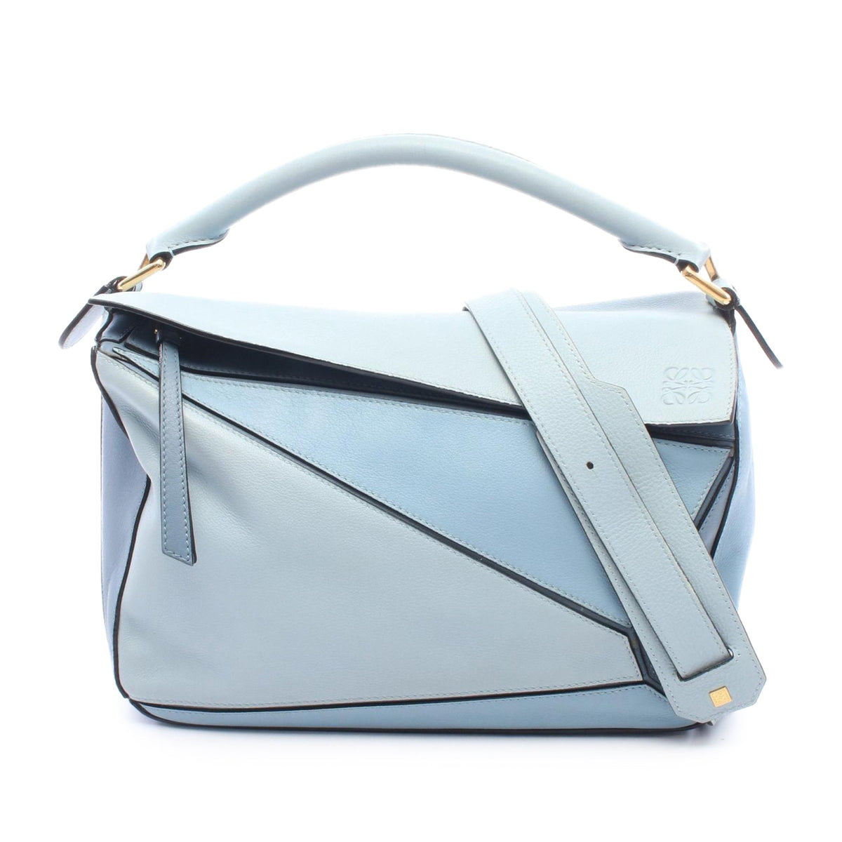 LOEWE Medium Tricolor Calfskin Puzzle Satchel — Blue
