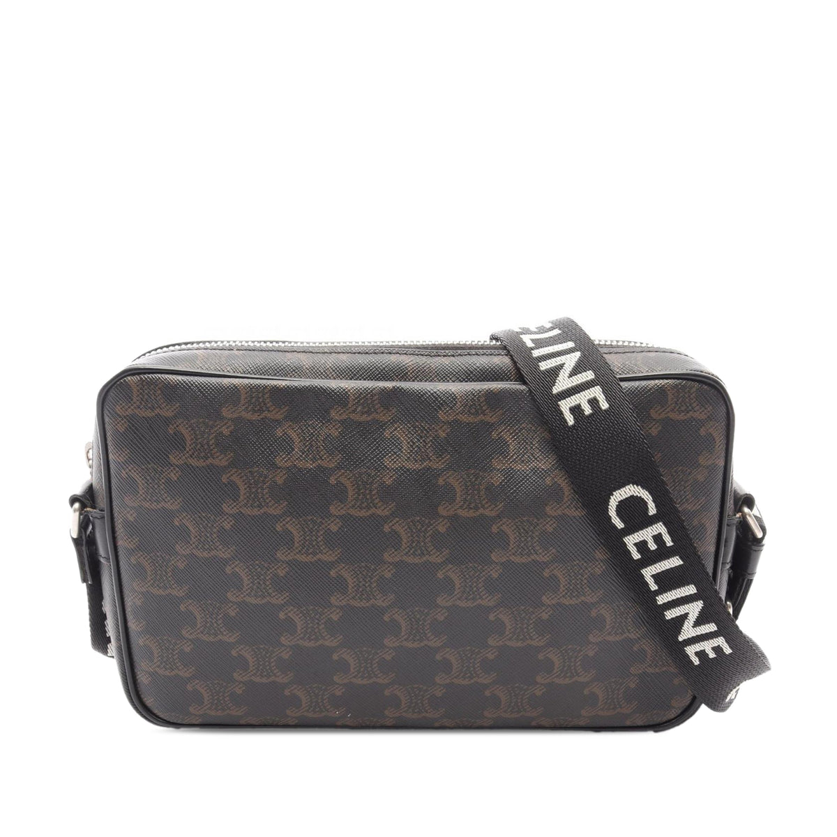 Celine Medium Triomphe Coated Canvas Messenger Bag — Black