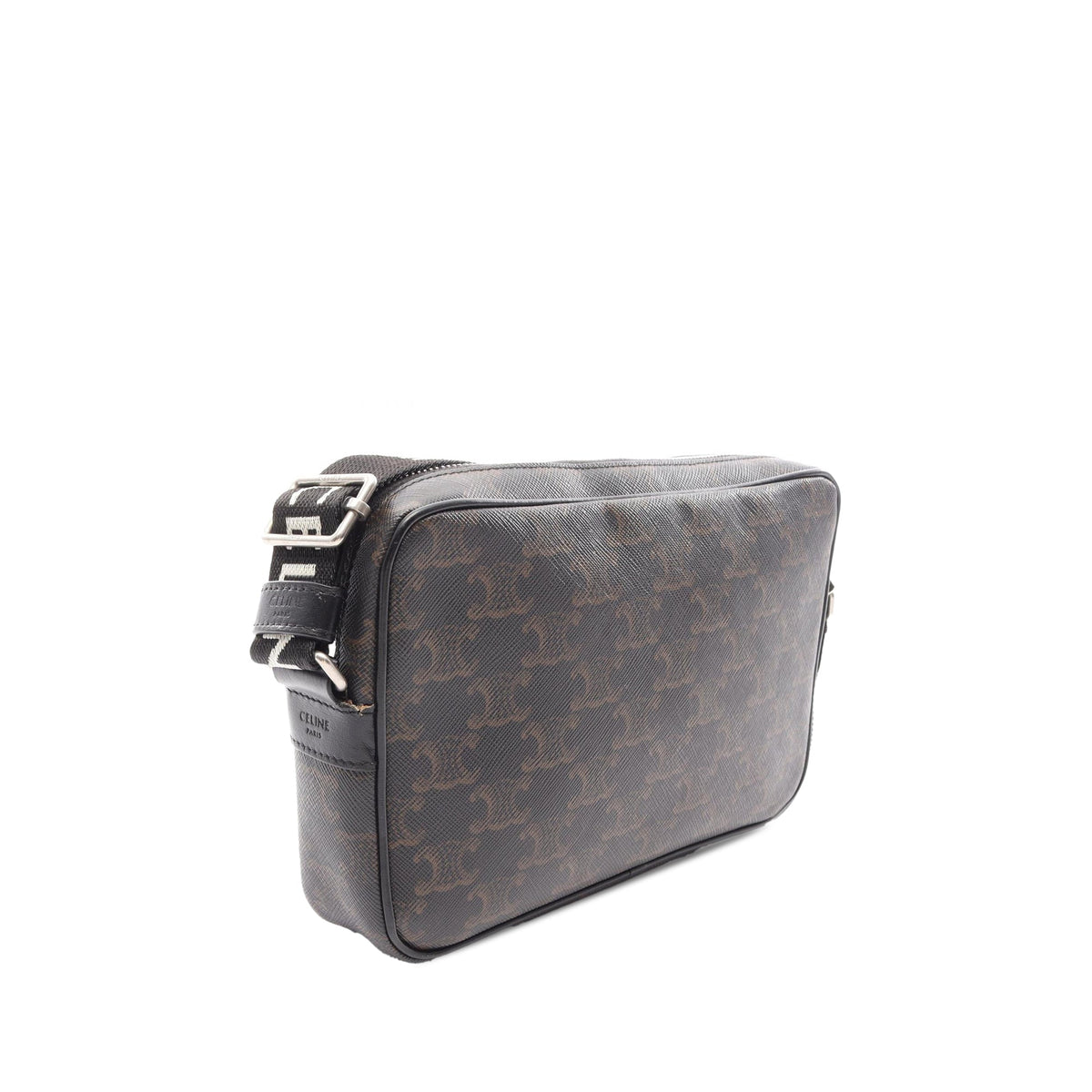 Celine Medium Triomphe Coated Canvas Messenger Bag — Black