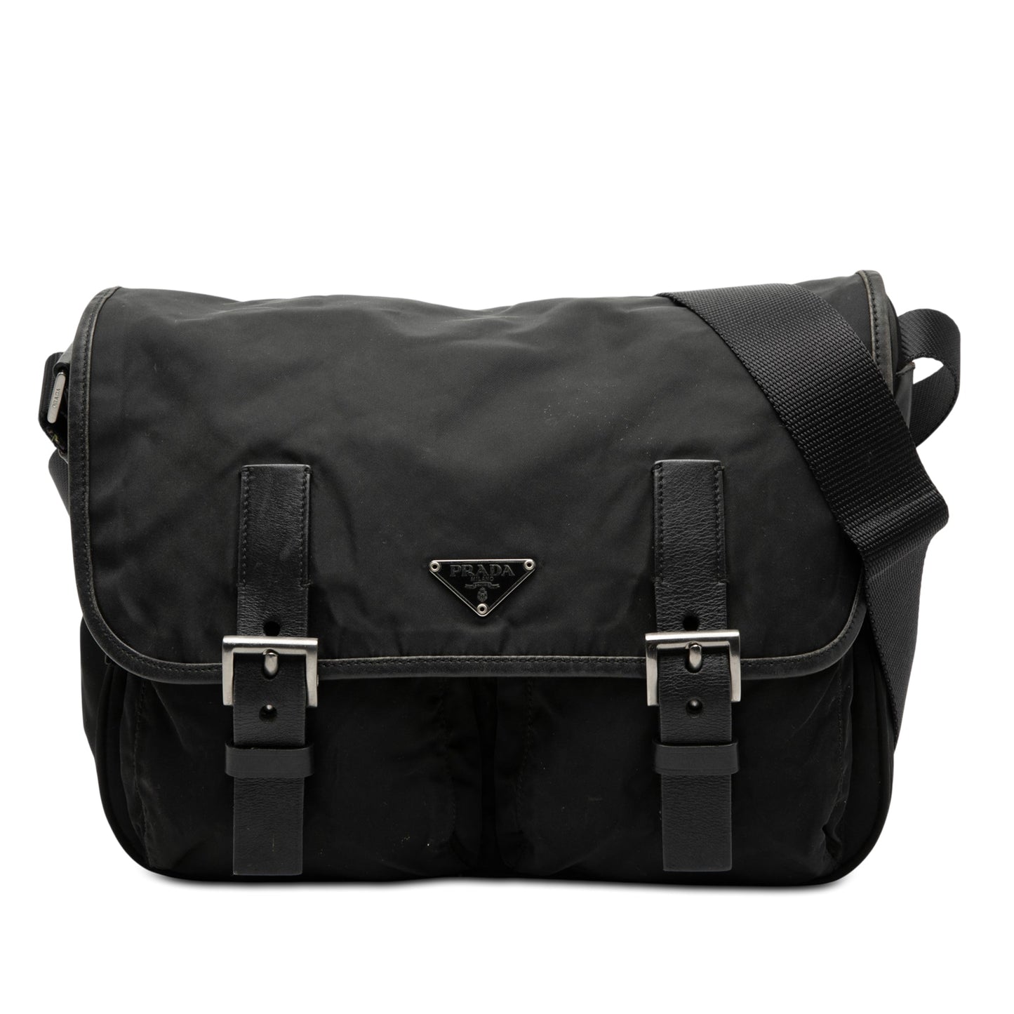 Prada Tessuto Double Buckle Messenger Bag