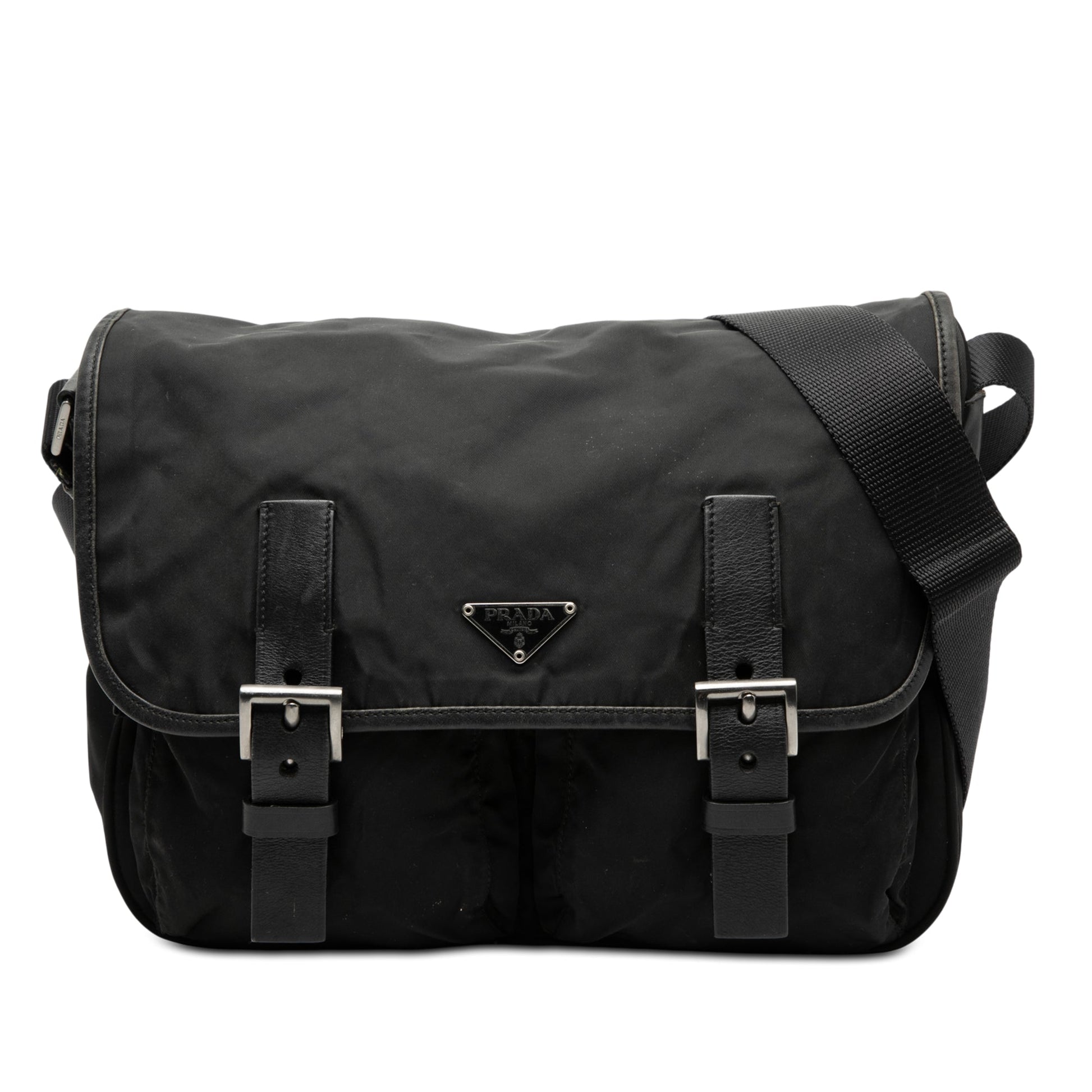 Prada Tessuto Double Buckle Messenger Bag