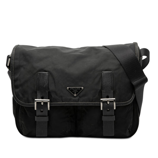 Prada Tessuto Double Buckle Messenger Bag