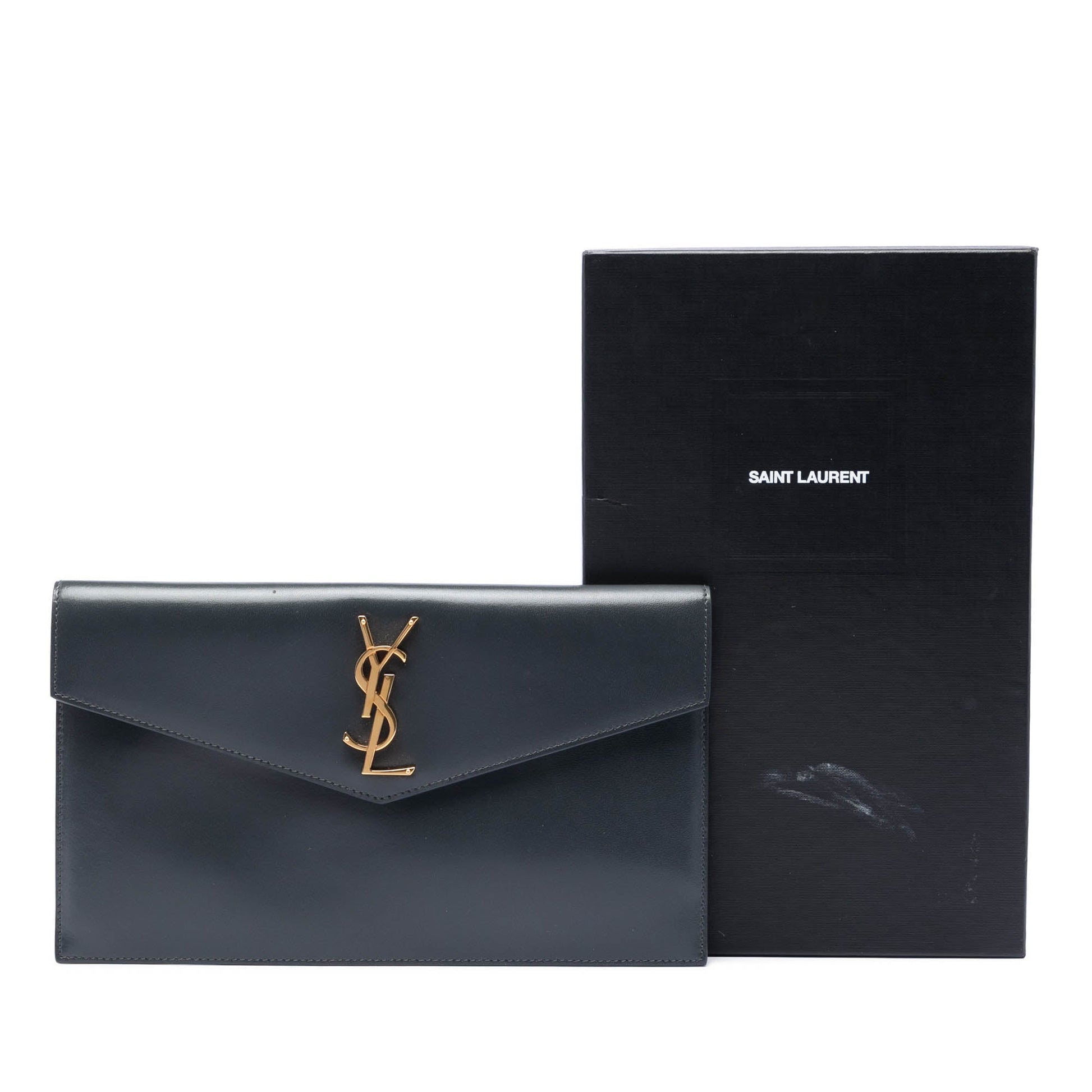 Saint Laurent Smooth Shiny Calfskin Monogram Uptown Pouch