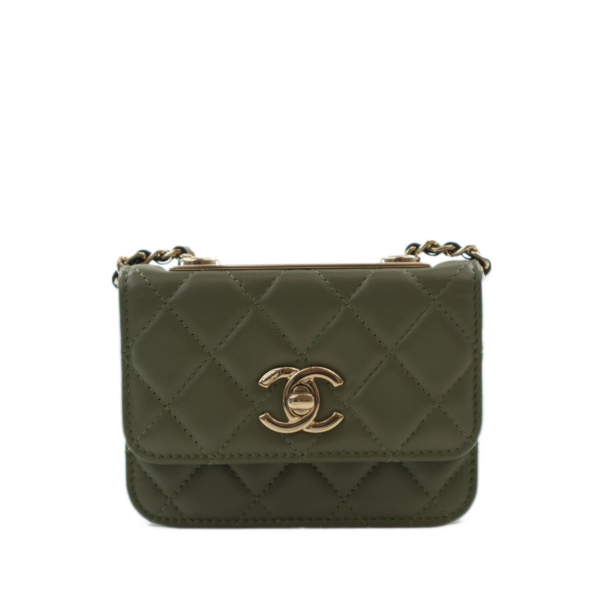 Chanel Mini Quilted Lambskin Trendy CC Card Holder on Chain — Green