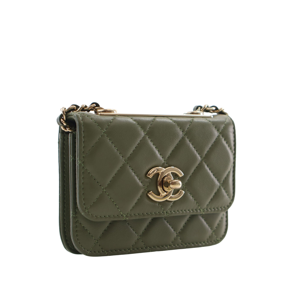 Chanel Mini Quilted Lambskin Trendy CC Card Holder on Chain — Green