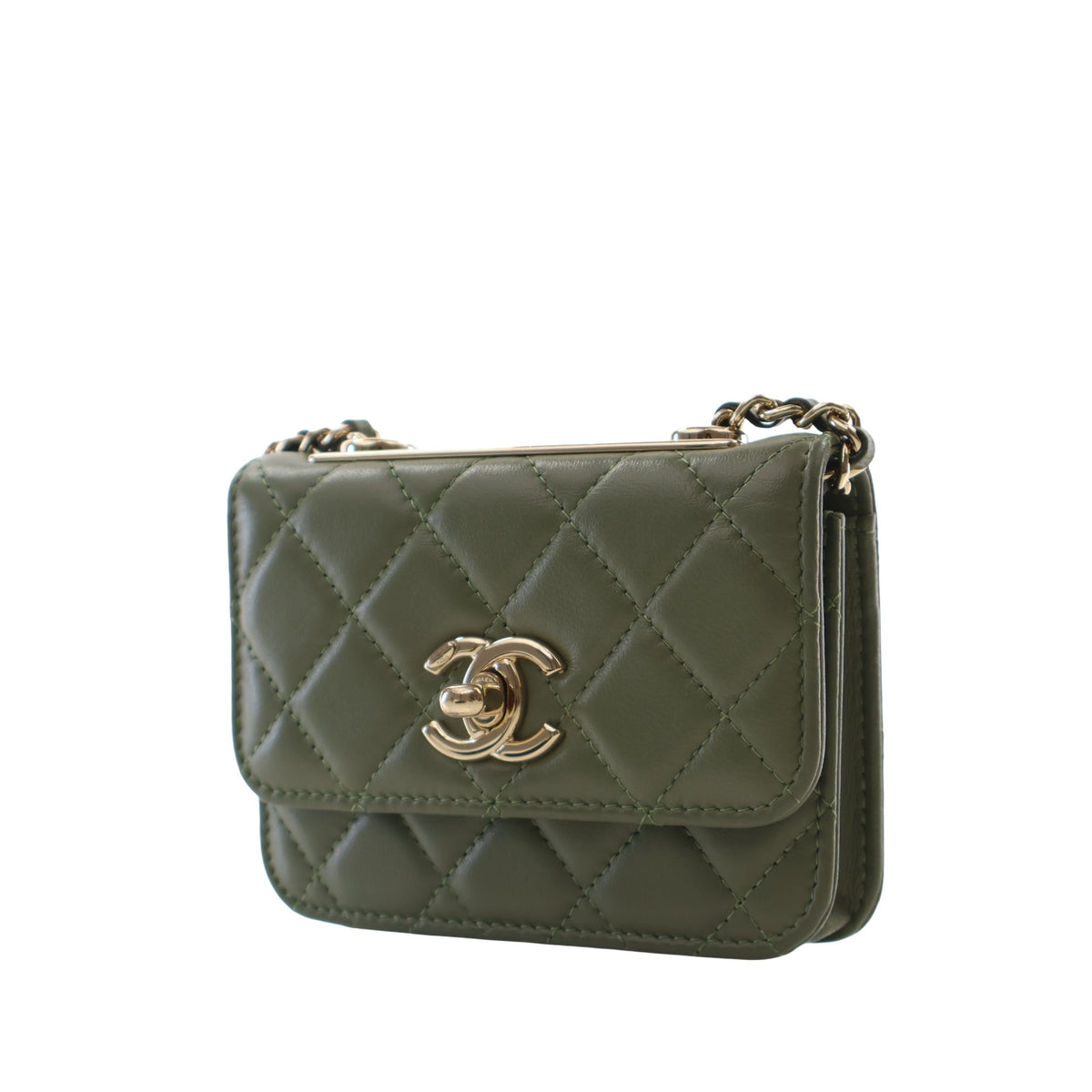 Chanel Mini Quilted Lambskin Trendy CC Card Holder on Chain — Green