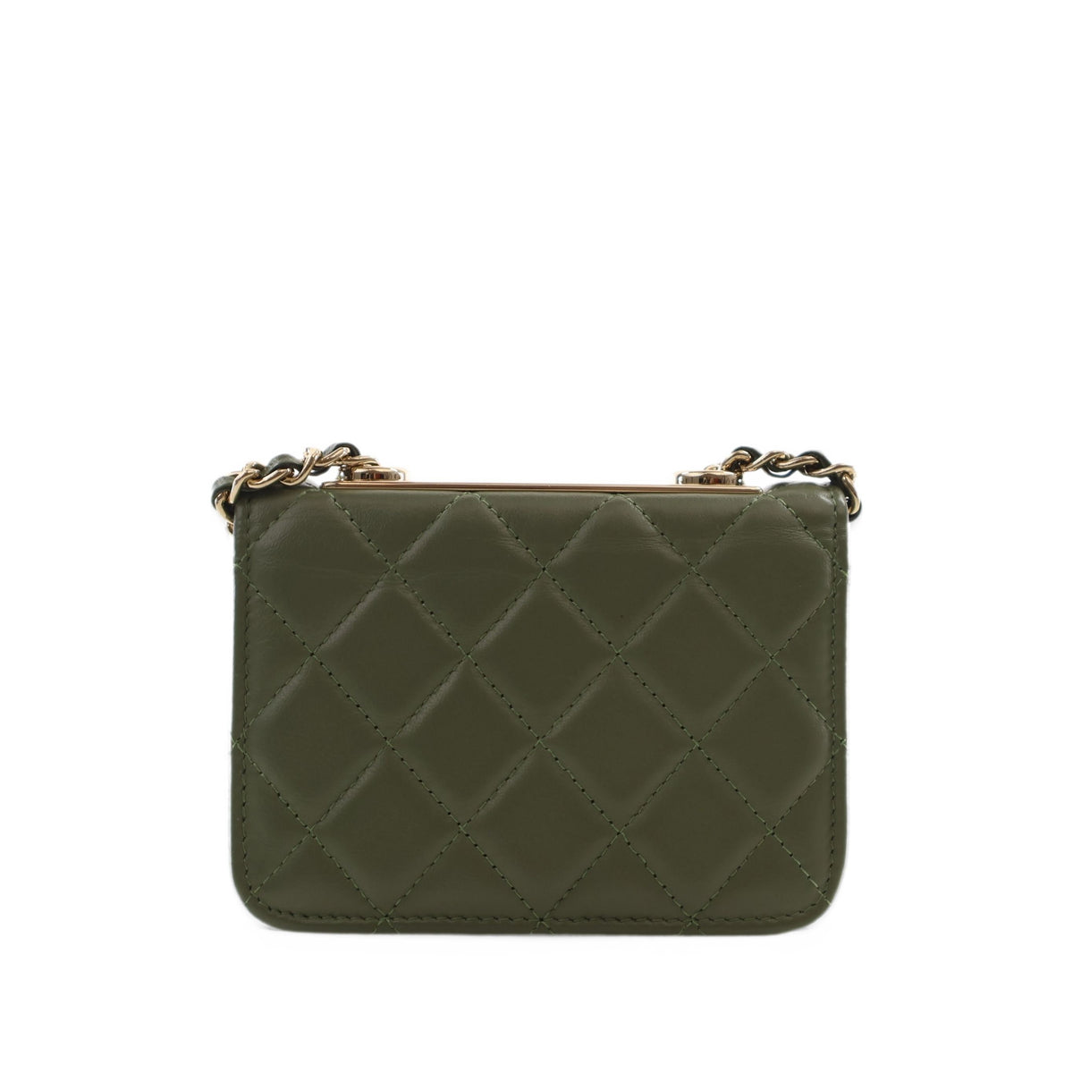 Chanel Mini Quilted Lambskin Trendy CC Card Holder on Chain — Green