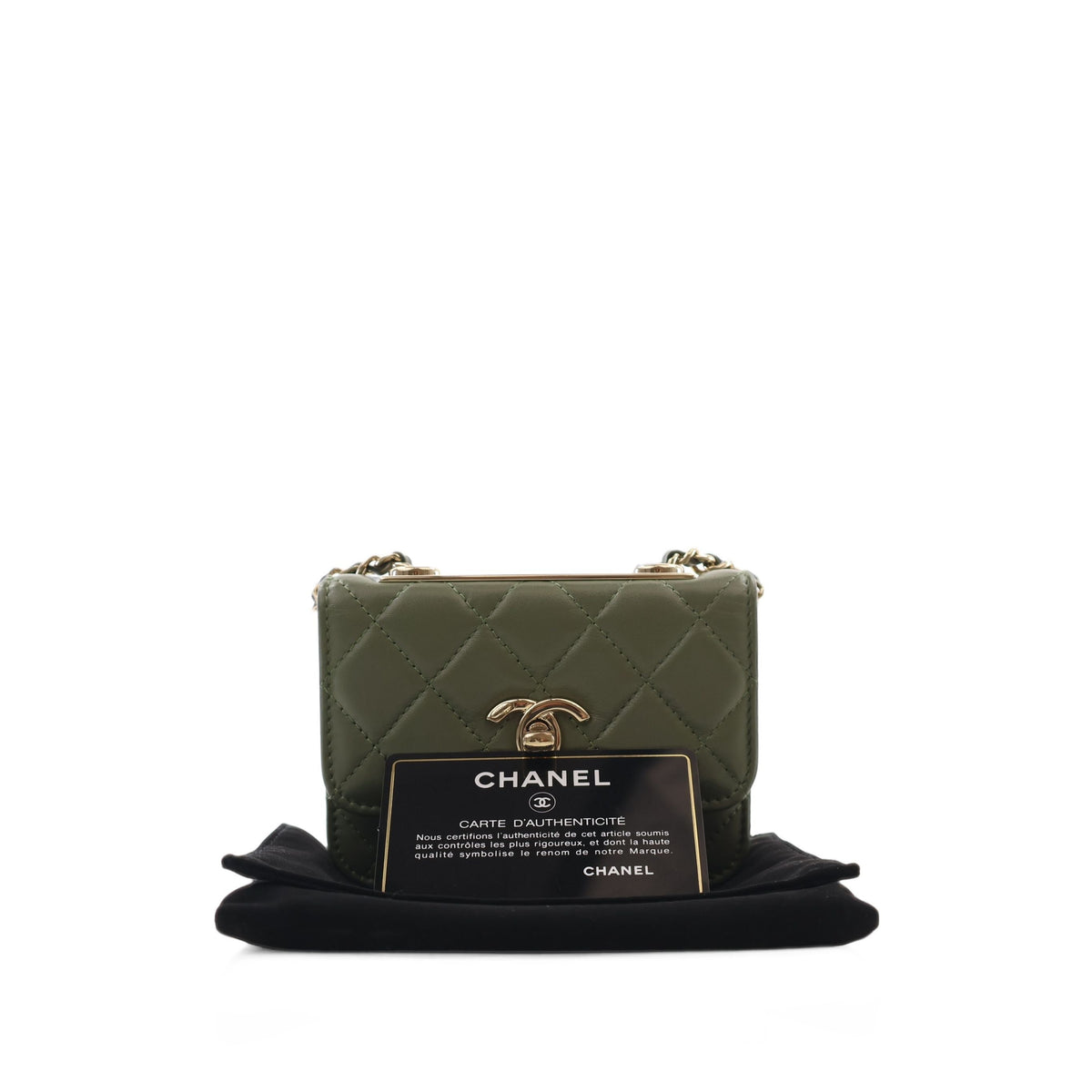 Chanel Mini Quilted Lambskin Trendy CC Card Holder on Chain — Green
