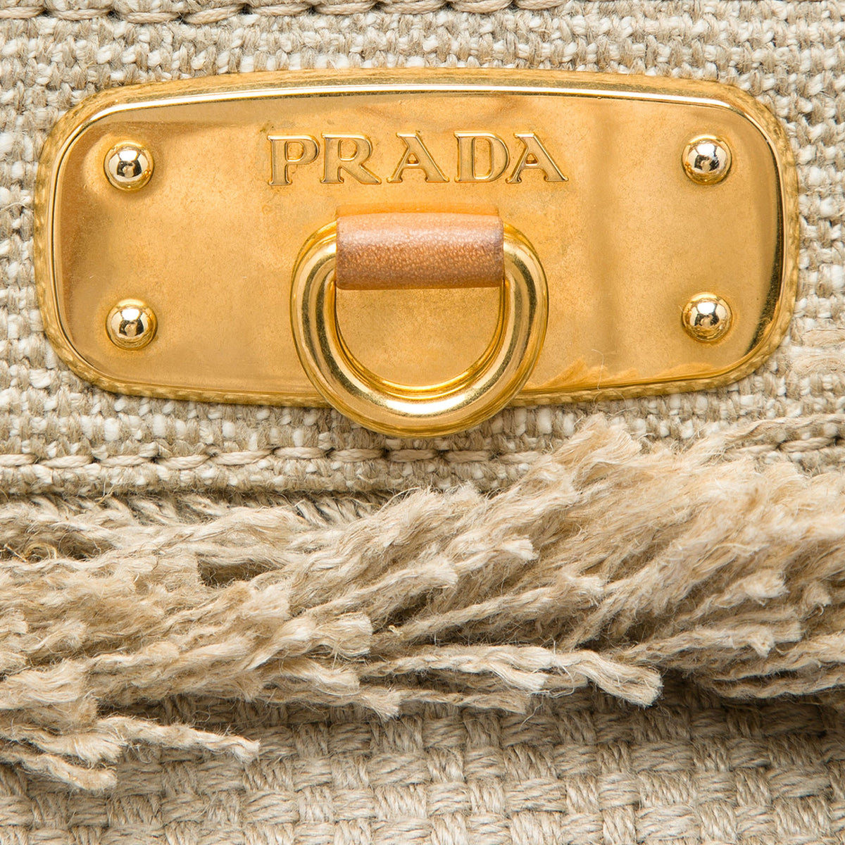 Prada Raffia Lino Fringe Shopping Tote