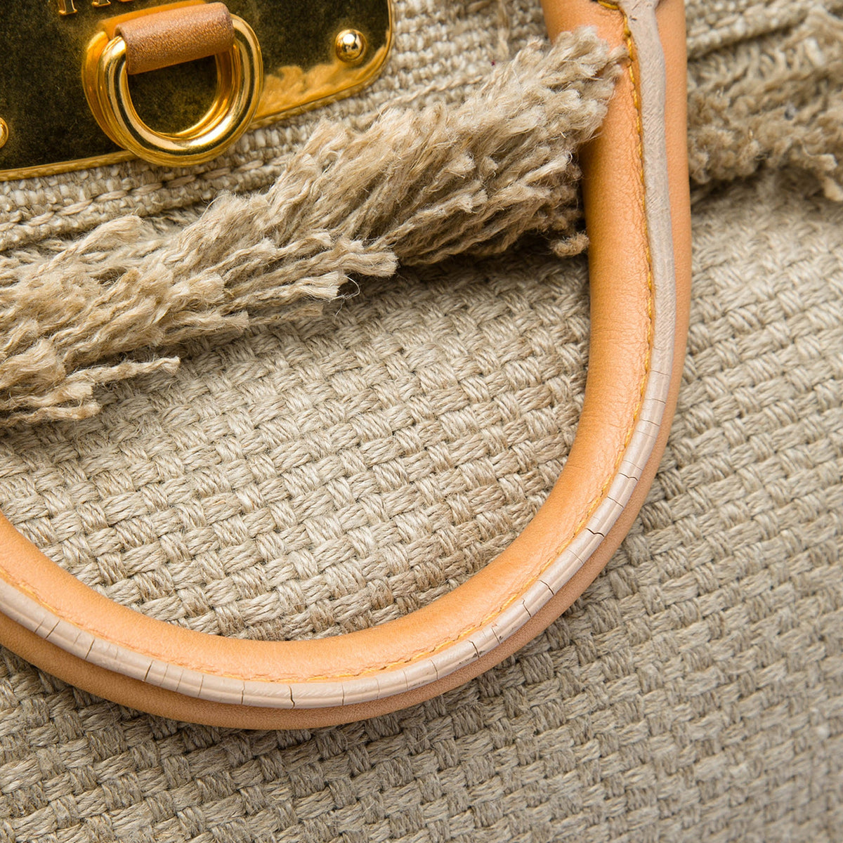 Prada Raffia Lino Fringe Shopping Tote