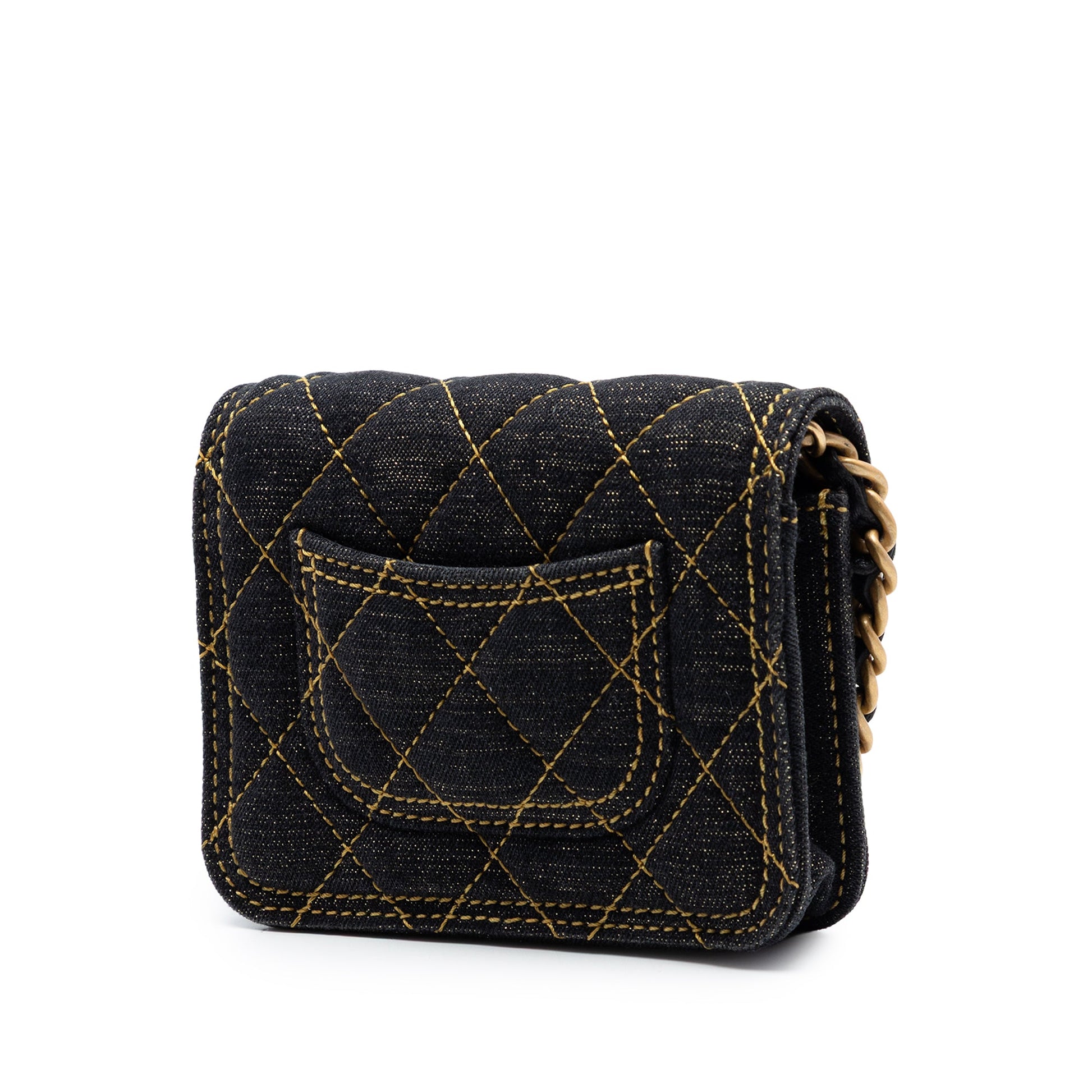 Chanel Mini Quilted Denim Double You Card Holder with Chain