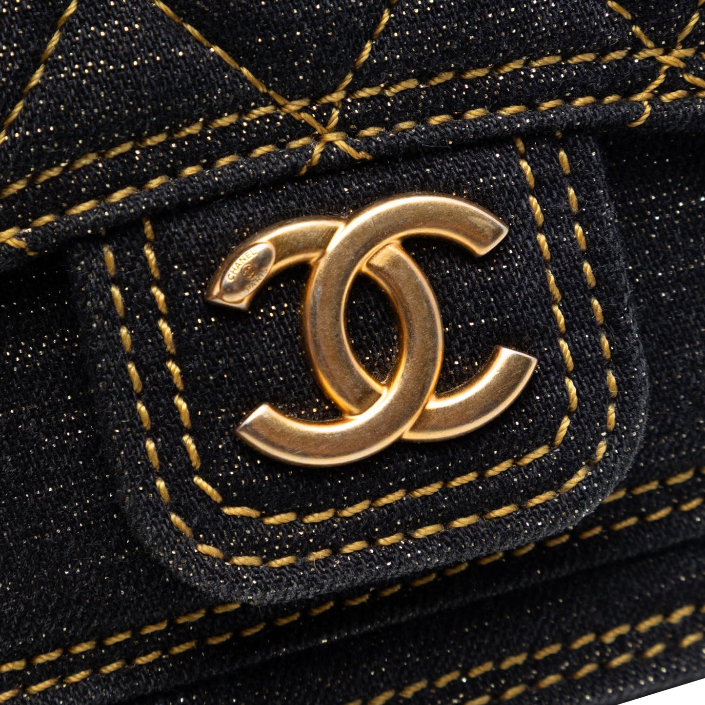 Chanel Mini Quilted Denim Double You Card Holder with Chain