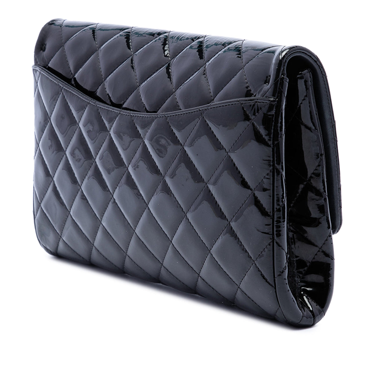 Chanel CC Quilted Patent Flap Clutch with Chain — Black
