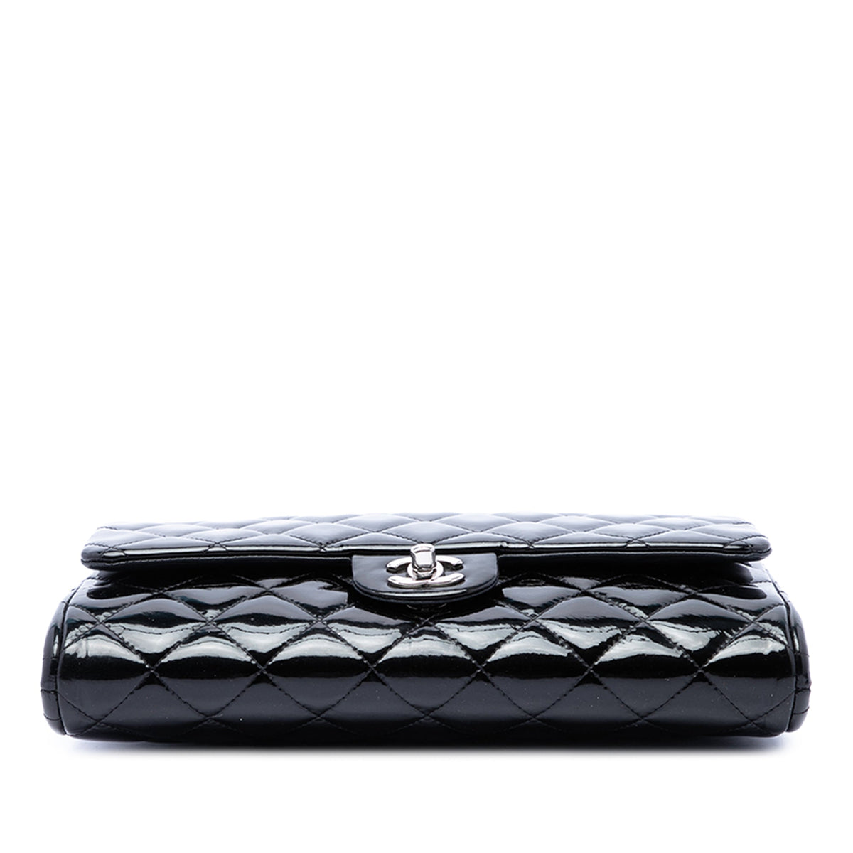 Chanel CC Quilted Patent Flap Clutch with Chain — Black