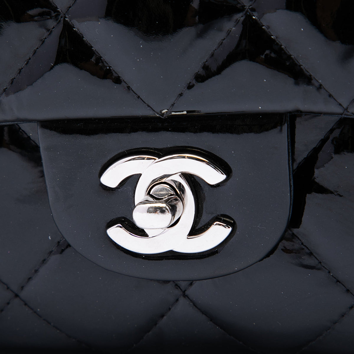 Chanel CC Quilted Patent Flap Clutch with Chain — Black