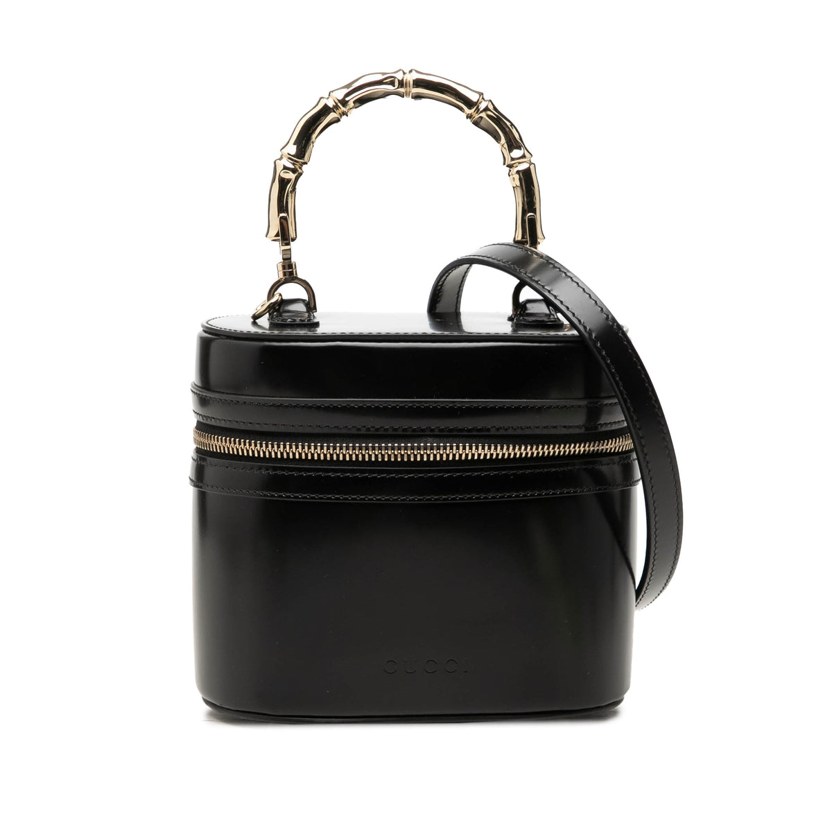 Gucci Shiny Calfskin Bamboo Vanity Bag — Black