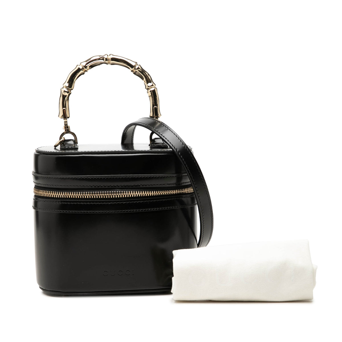 Gucci Shiny Calfskin Bamboo Vanity Bag — Black