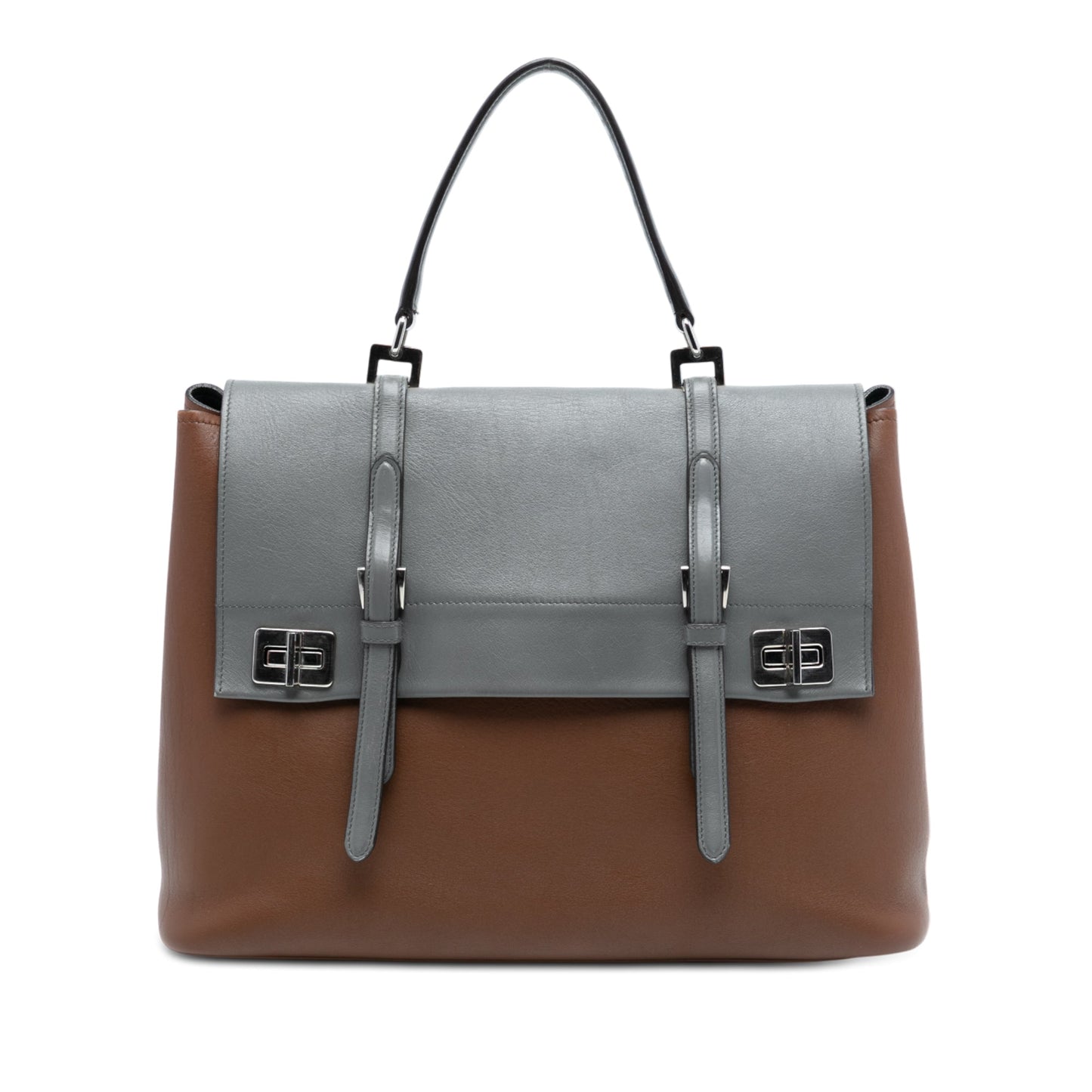Prada Large Bicolor City Calf Double Flap Satchel
