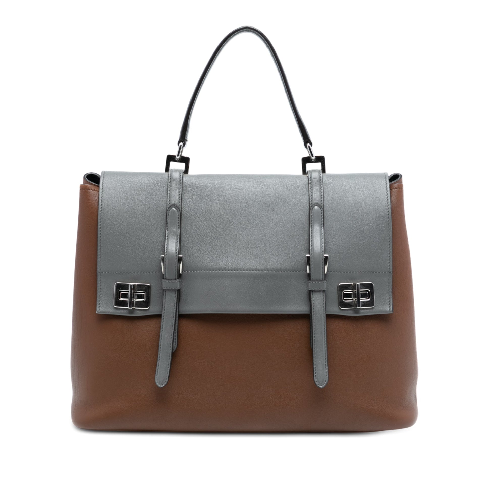 Prada Large Bicolor City Calf Double Flap Satchel