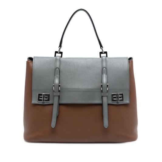Prada Large Bicolor City Calf Double Flap Satchel