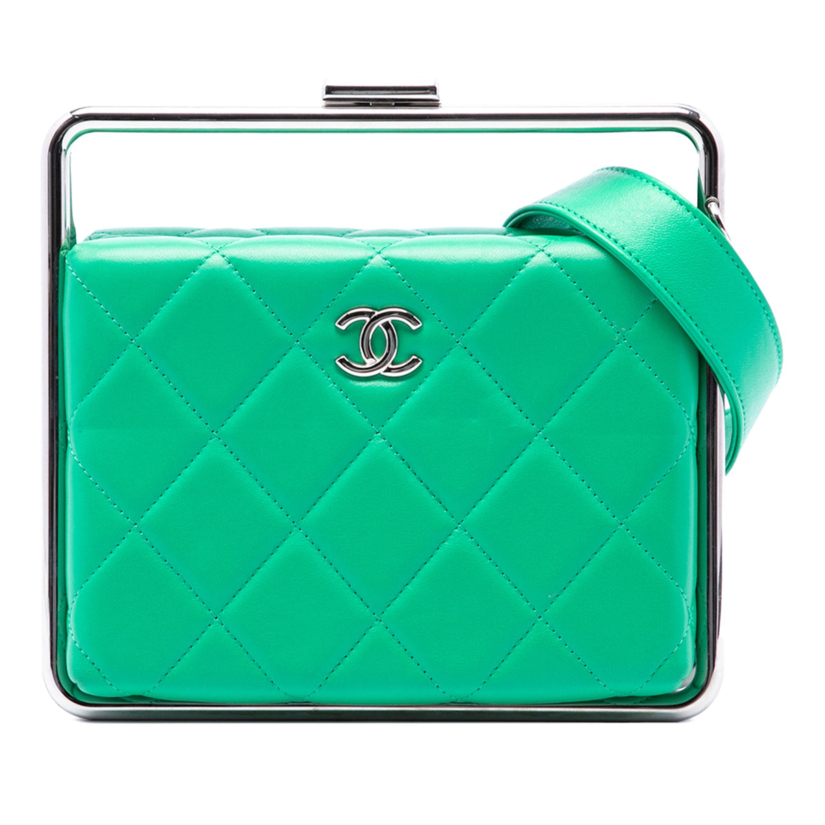 Chanel CC Quilted Lambskin Metal Bar Convertible Clutch — Green