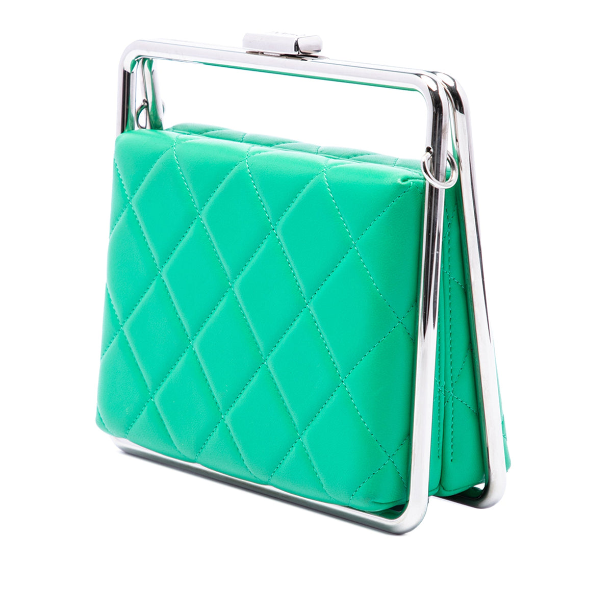 Chanel CC Quilted Lambskin Metal Bar Convertible Clutch — Green