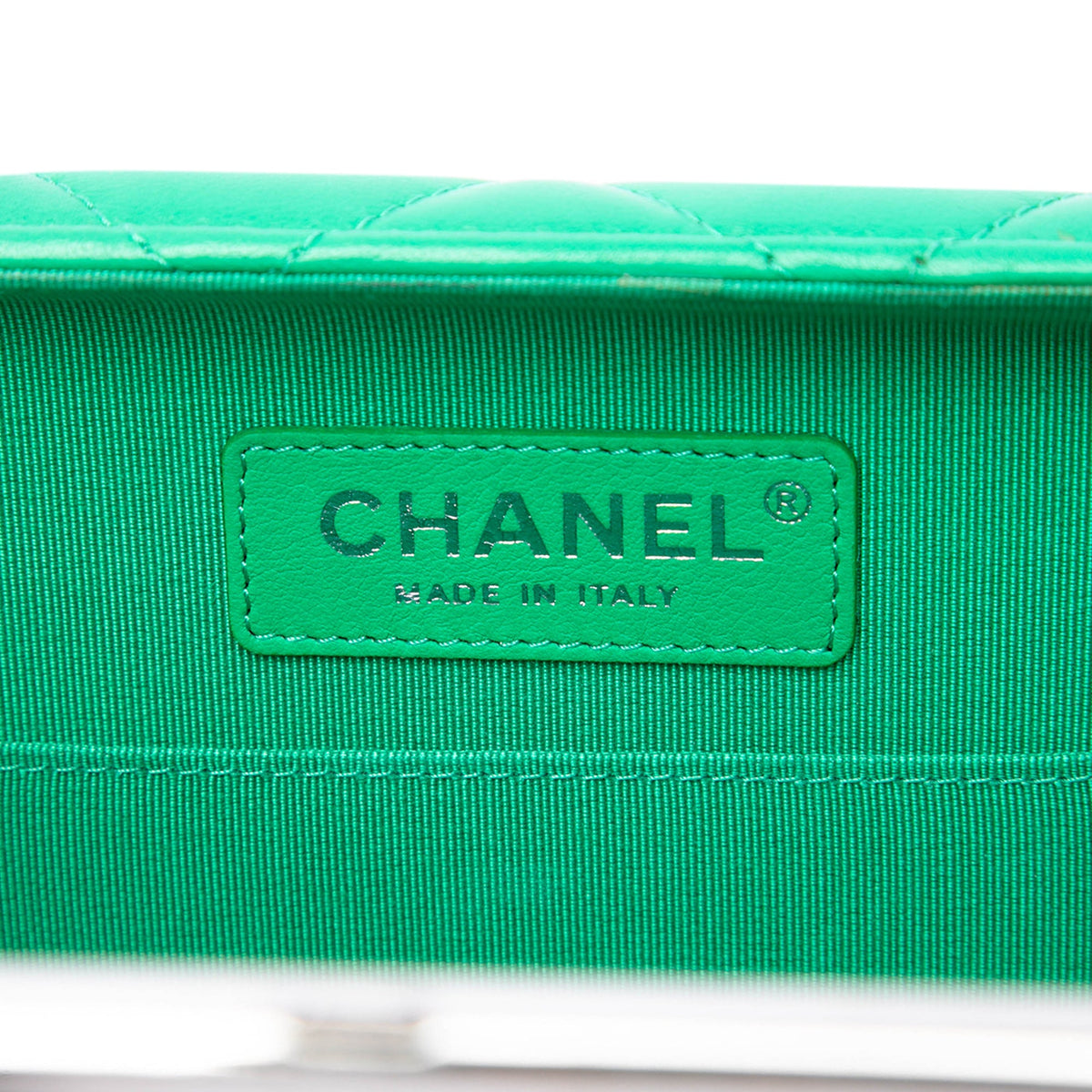 Chanel CC Quilted Lambskin Metal Bar Convertible Clutch — Green